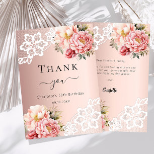 Agradecimiento Rosa dorado floral encaje cumpleaños tarjeta de ag