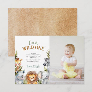 Agradecimiento Safari Baby Animals First Birthday Tarjeta de agra