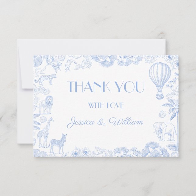 Agradecimiento Safari Toile De Jouy Baby Shower Gracias Tarjeta (Anverso)