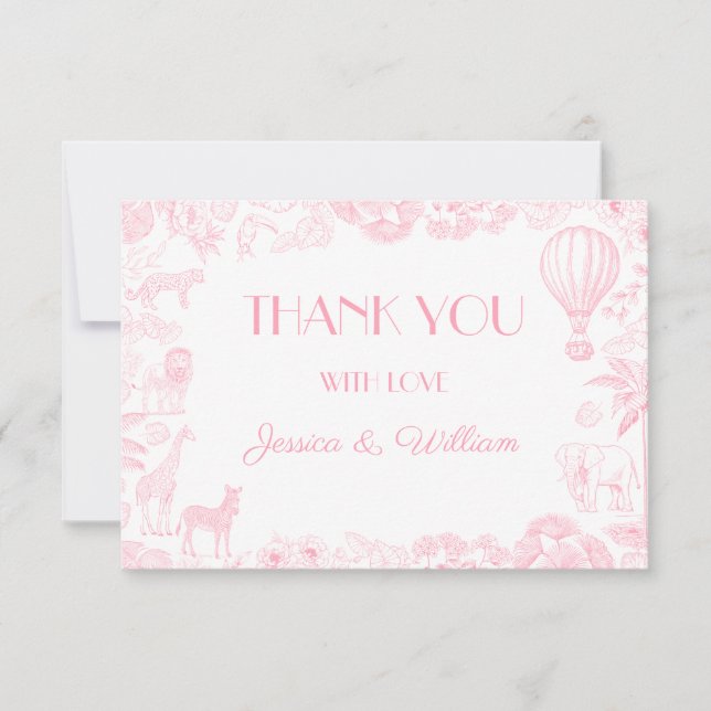 Agradecimiento Safari Toile De Jouy Baby Shower Gracias Tarjeta (Anverso)