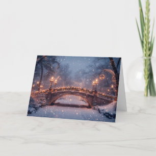 Agradecimiento Saludo con tarjeta de Navidades puente cubierto de