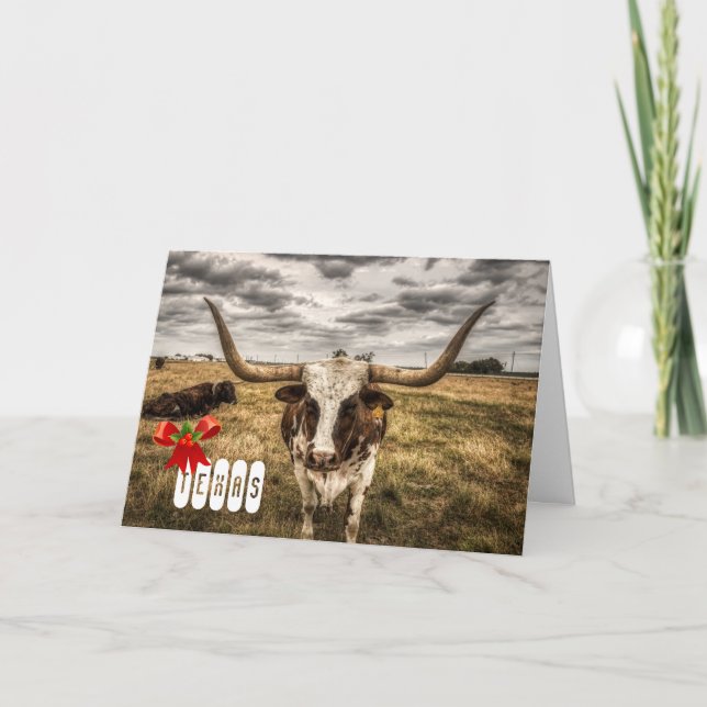 Agradecimiento Saludo de tarjeta de Navidad de Longhorn Texas (Anverso)