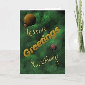 Agradecimiento Saludos en el espacio exterior, tarjeta de Navidad