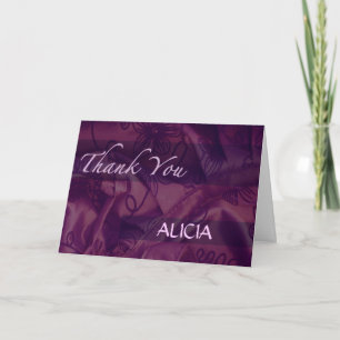 Agradecimiento Seda morada y satén gracias tarjeta de saludo