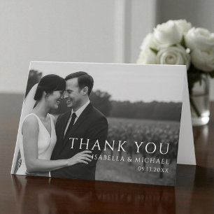 Agradecimiento Sencilla Tarjeta de Boda Minimalista con Foto