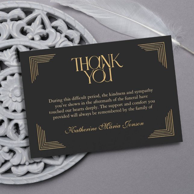 Agradecimiento Sencilla tarjeta de condolencias negra y dorada de (Subido por el creador)