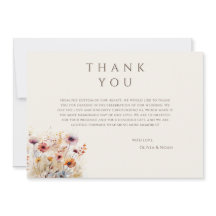 Simple Boho Wildflower Beige Tarjeta de agradecimi