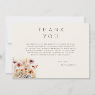 Agradecimiento Simple Boho Wildflower Beige Tarjeta de agradecimi