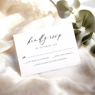 Agradecimiento Simple tarjeta RSVP de boda blanca y negra moderna