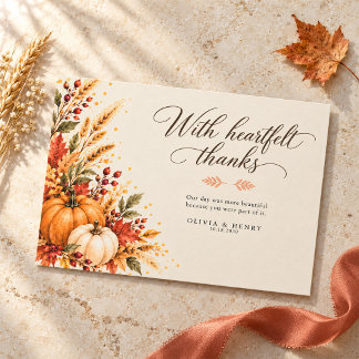 Agradecimiento Sincero Boda Otoño Acuarela Calabaz