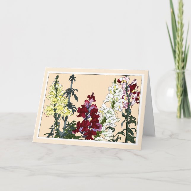 Agradecimiento Snapdragons coloridas, tarjeta de arte botánico (Anverso)