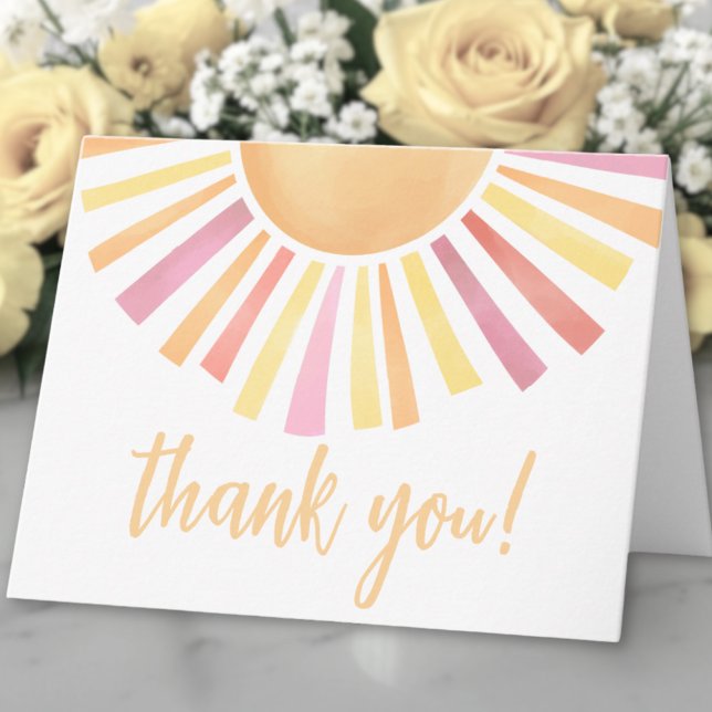 Agradecimiento Sol Rosa Acuarela (Watercolor Pink Sun Thank You Card )