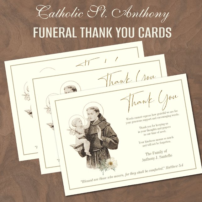 Agradecimiento St. Anthony Jesús Tarjeta de pésame y condolencias (Catholic Funeral Memorial Thank you Cards with St. Anthony and the Baby Jesus)