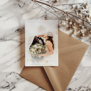 Agradecimiento Su foto boda, guión dorado, tarjeta de agradecimie
