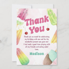 Agradecimiento Summer Popsicle Chica Rosa Cumpleaños Tarjeta de a