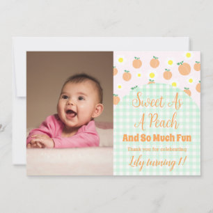 Agradecimiento Sweet Peach First Birthday Tarjeta de agradecimien