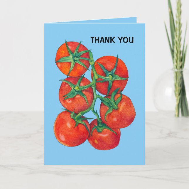 Agradecimiento Tarjeta azul de tomates rojos (Anverso)