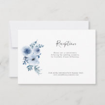 tarjeta azul polvoriento de recepción de boda flor