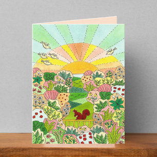 Agradecimiento Tarjeta blanca de dibujo del amanecer del jardín d