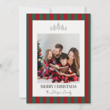 Tarjeta clásica de Navidad con rayas y foto