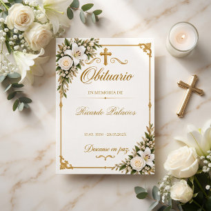 Agradecimiento Tarjeta conmemorativa de obituario elegante en oro