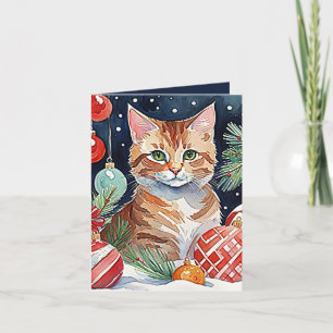 Agradecimiento Tarjeta de acuarela de los Navidades Meowy del gat