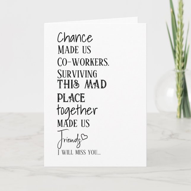 Agradecimiento Tarjeta de amistad por despedida de compañero de t (Anverso)