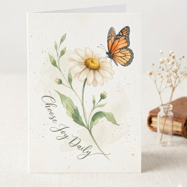 Agradecimiento Tarjeta de ánimo diario (Watercolor daisy and monarch butterfly card for a friend’s birthday or a sweet hello.)