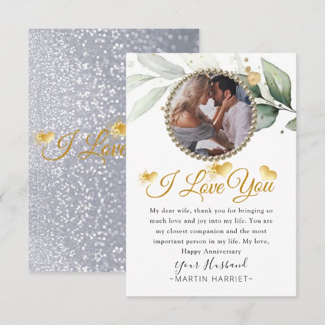 Agradecimiento Tarjeta de aniversario de esposa con foto de veget (Anverso / Reverso)