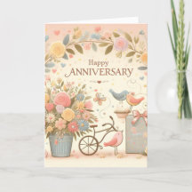 Tarjeta de Aniversario de Flores de Aves Amantes F