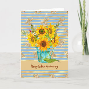 Agradecimiento Tarjeta de aniversario de oro con girasoles y abej