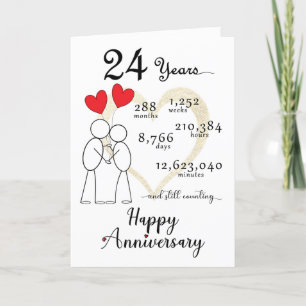 Agradecimiento Tarjeta de aniversario del 24° Boda con globos car