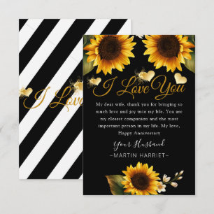 Agradecimiento Tarjeta de aniversario Sunflowers I Love You para 