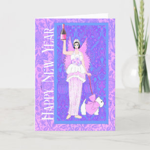 Agradecimiento Tarjeta de Año Nuevo Art Nouveau Westig Dog Pink P