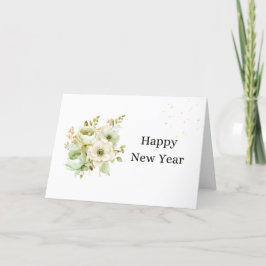 Agradecimiento Tarjeta de Año Nuevo elegante con flores blancas a