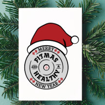 Tarjeta de Año Nuevo para navidades Merry Fitmas y