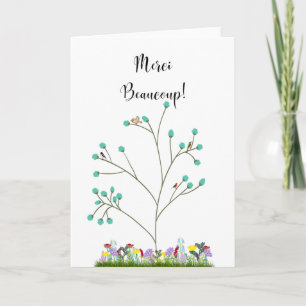 Agradecimiento Tarjeta de árbol y flores Mrité Beaucoup Blossom