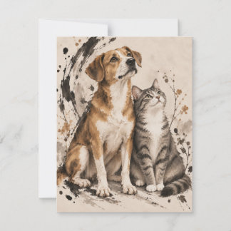 Agradecimiento Tarjeta de arte de lavado de tinta de perro y gato
