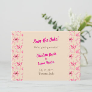 Agradecimiento Tarjeta de aviso de fecha Beige y rosa blush flora