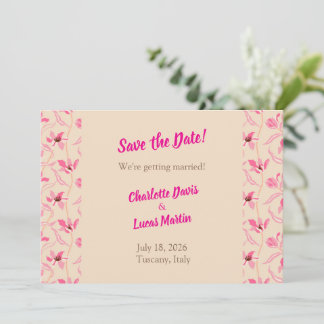 Agradecimiento Tarjeta de aviso de fecha Beige y rosa blush flora