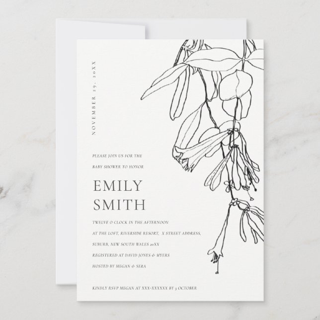 AGRADECIMIENTO TARJETA DE BABY SHOWER FLORAL DE DIBUJO DE LÍNEA B (Anverso)