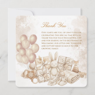 Agradecimiento Tarjeta de baby shower marrón y pastel elegante