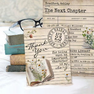 Agradecimiento Tarjeta de biblioteca antigua floral osito libros 