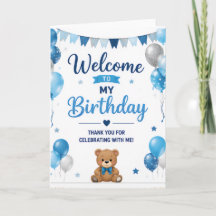 Tarjeta de bienvenida de cumpleaños de osito de pe