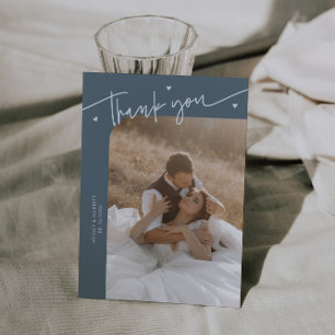 Agradecimiento Tarjeta de Boda Corazón Script Moderno Azul Pizarr