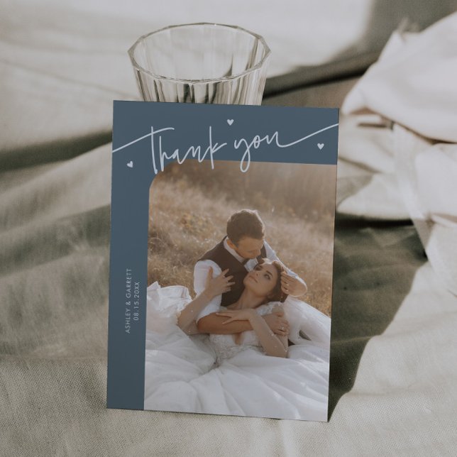 Agradecimiento Tarjeta de Boda Corazón Script Moderno Azul Pizarr (Subido por el creador)