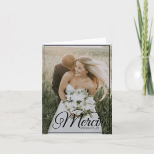 Agradecimiento Tarjeta de boda de dos fotos verticales Merci Beau