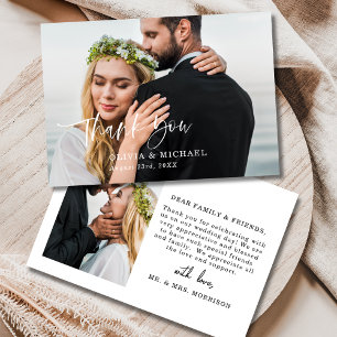 Agradecimiento Tarjeta de Boda de fotografías elegante de Script 