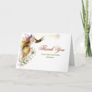 Agradecimiento tarjeta de boda de pájaros de amor elegante gracia
