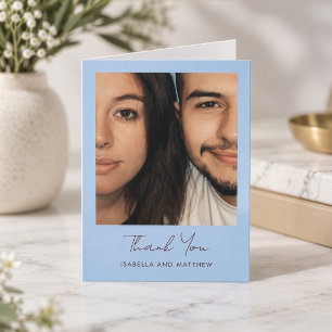 Agradecimiento Tarjeta de boda doblada con foto con guión azul mo
